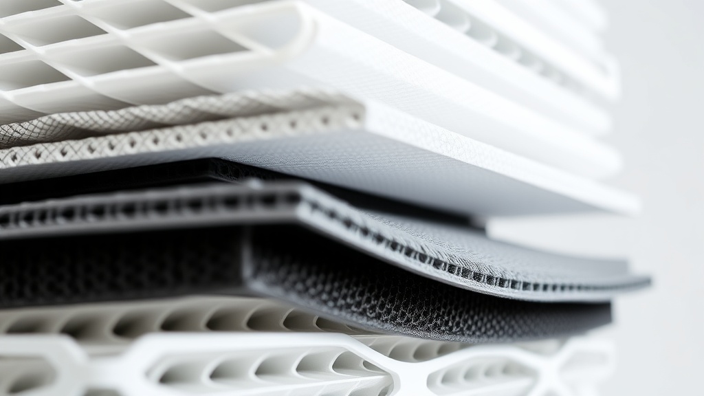 공기청정기 내부의 여러 층으로 구성된 필터 시스템이 미세먼지와 냄새를 단계별로 걸러내는 모습